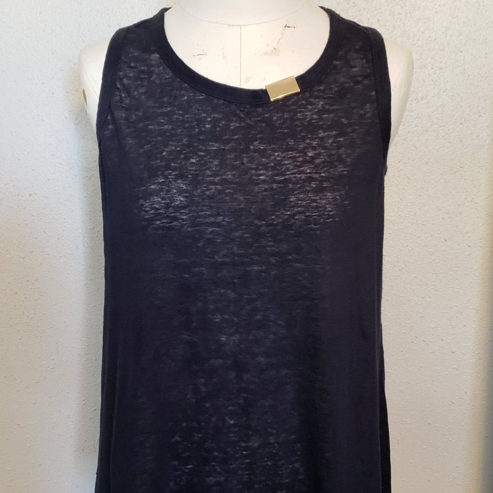 EUC *Derek Lam 10C* Women´s Navy Blue 100% Linen Semi-Sheer Tank Top Small
